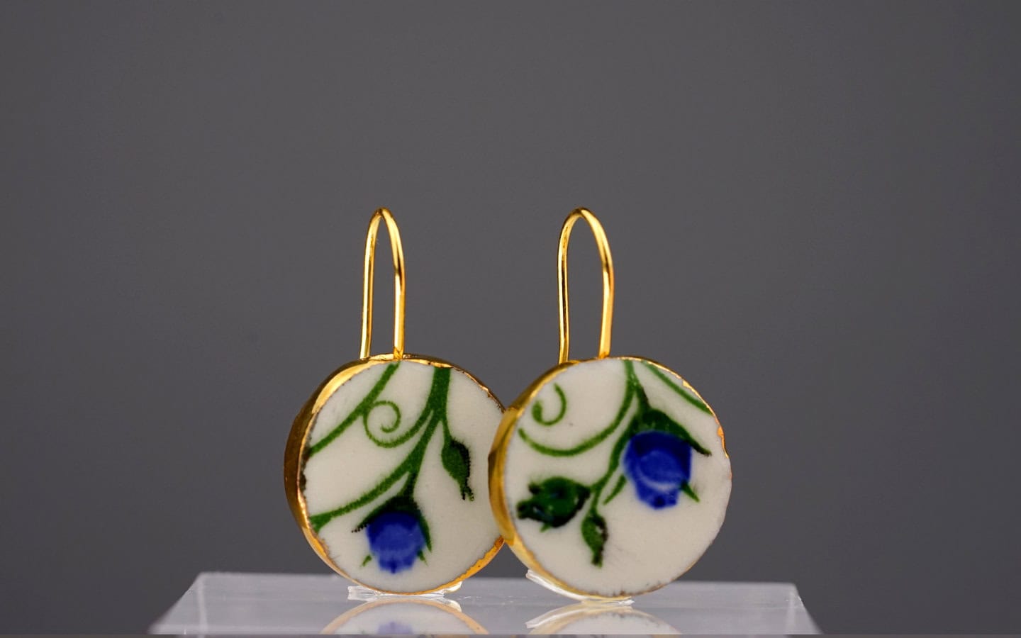 Blue dot fine - Porzellan Ohrringe mit Gold